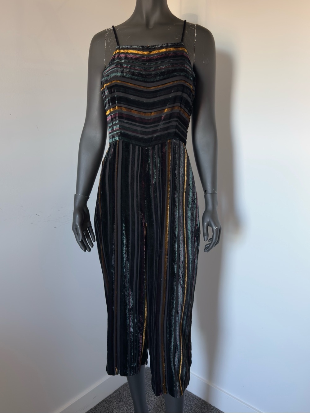 350. Forest lily Velvet Striped Jumpsuit with Stripe Accents